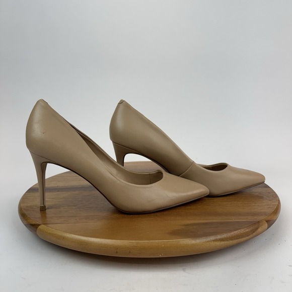 Womens Steve Madden Luiza Beige Leather Pointed Toe Pumps Heels Size 11 M EUC - Picture 1 of 11